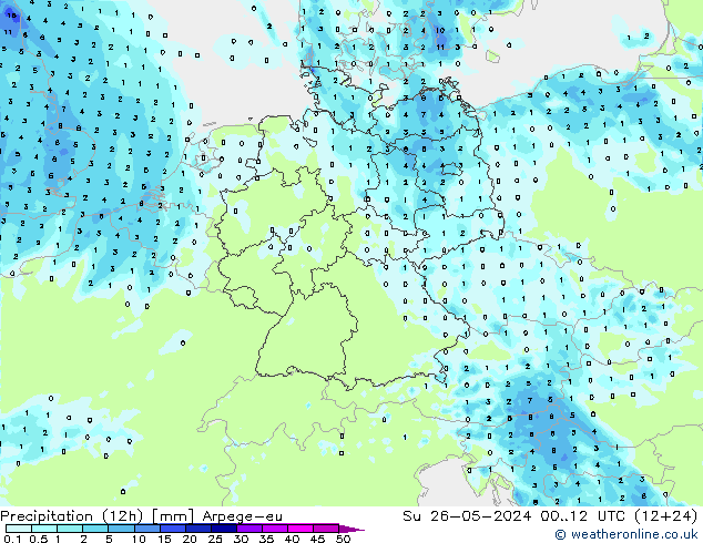 Precipitação (12h) Arpege-eu Dom 26.05.2024 12 UTC
