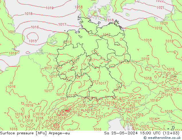 地面气压 Arpege-eu 星期六 25.05.2024 15 UTC
