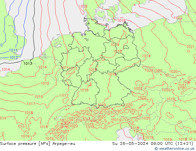 Pressione al suolo Arpege-eu dom 26.05.2024 09 UTC