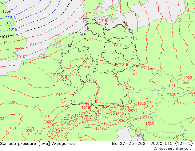 Surface pressure Arpege-eu Mo 27.05.2024 06 UTC