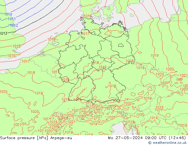 Surface pressure Arpege-eu Mo 27.05.2024 09 UTC