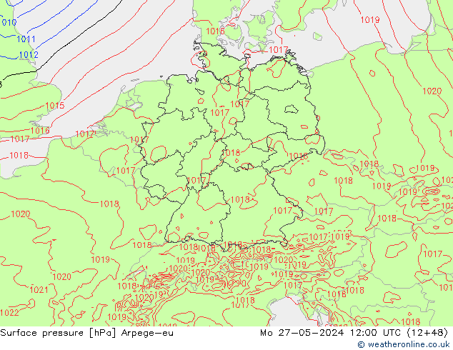 Surface pressure Arpege-eu Mo 27.05.2024 12 UTC