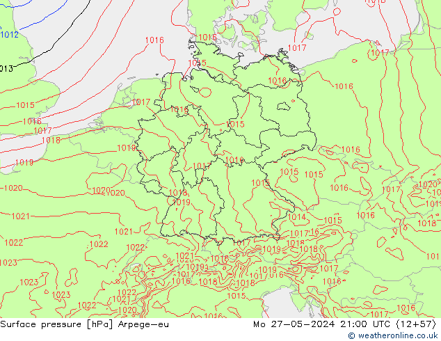 Presión superficial Arpege-eu lun 27.05.2024 21 UTC