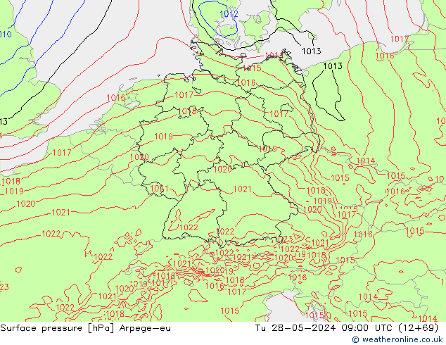 Atmosférický tlak Arpege-eu Út 28.05.2024 09 UTC