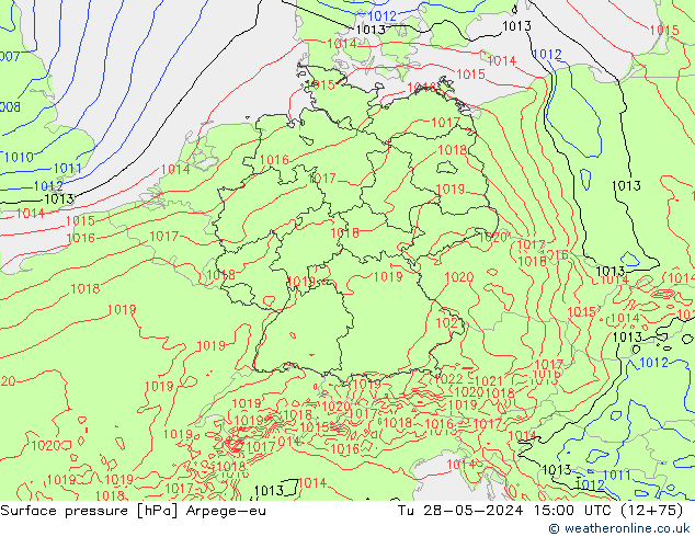 Atmosférický tlak Arpege-eu Út 28.05.2024 15 UTC