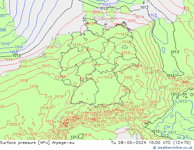 Surface pressure Arpege-eu Tu 28.05.2024 15 UTC