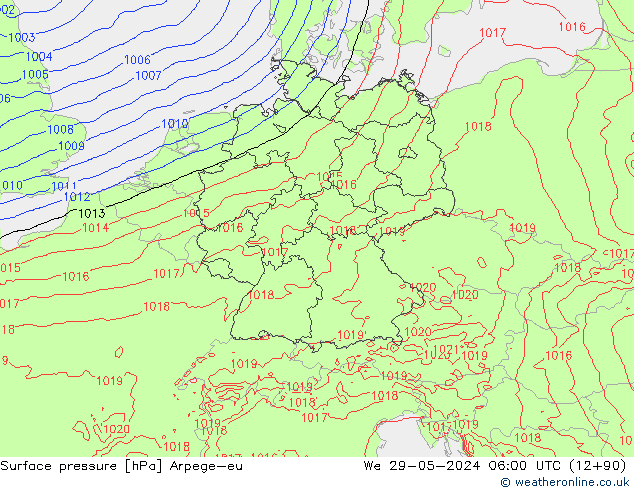 Presión superficial Arpege-eu mié 29.05.2024 06 UTC