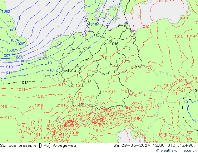 Presión superficial Arpege-eu mié 29.05.2024 12 UTC