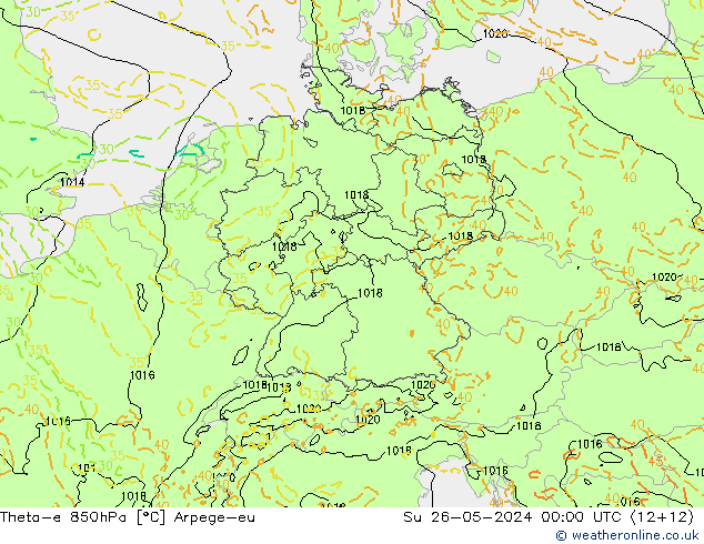 Theta-e 850hPa Arpege-eu Dom 26.05.2024 00 UTC