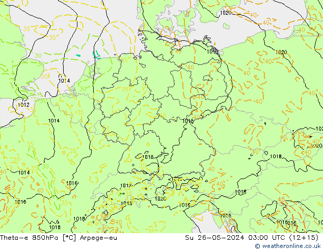 Theta-e 850hPa Arpege-eu nie. 26.05.2024 03 UTC