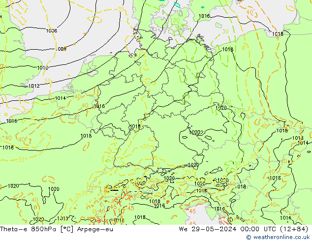 Theta-e 850hPa Arpege-eu Mi 29.05.2024 00 UTC