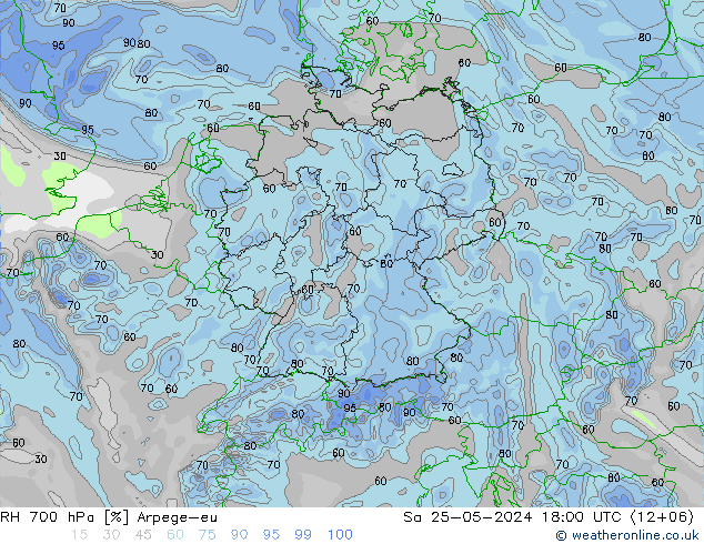 RH 700 гПа Arpege-eu сб 25.05.2024 18 UTC