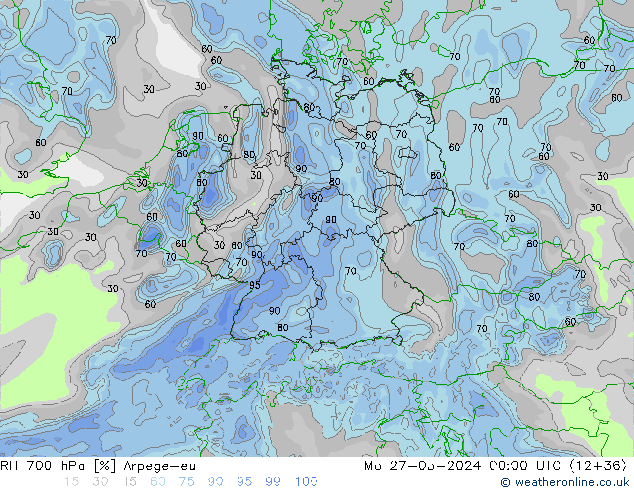 Humedad rel. 700hPa Arpege-eu lun 27.05.2024 00 UTC