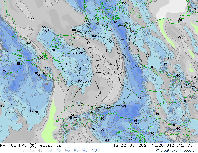 RH 700 hPa Arpege-eu Ter 28.05.2024 12 UTC