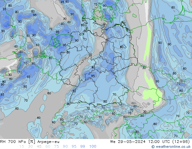 RH 700 hPa Arpege-eu We 29.05.2024 12 UTC