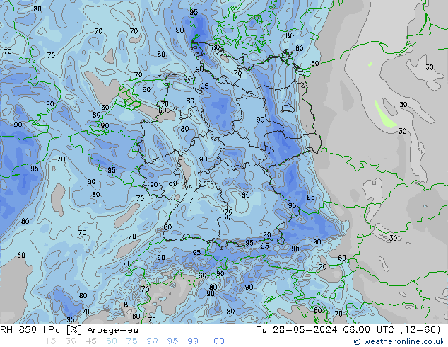 RH 850 hPa Arpege-eu wto. 28.05.2024 06 UTC