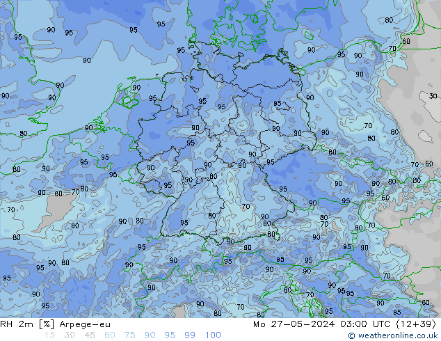 Humidité rel. 2m Arpege-eu lun 27.05.2024 03 UTC