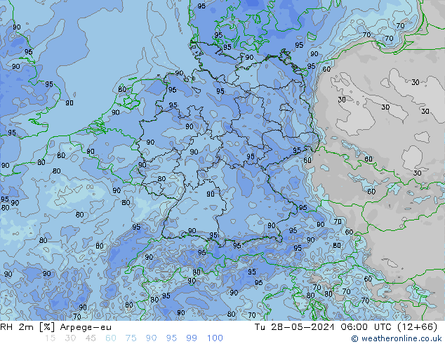 Humedad rel. 2m Arpege-eu mar 28.05.2024 06 UTC