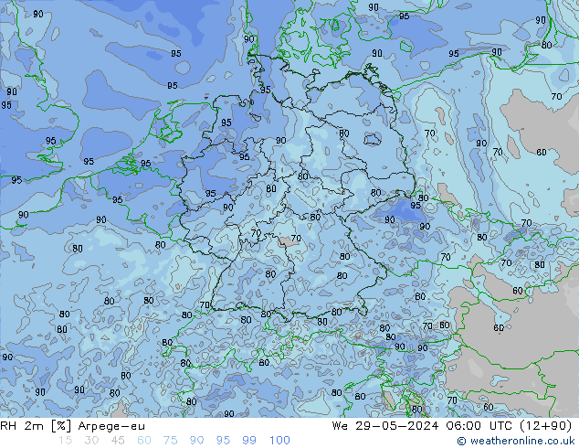 RH 2m Arpege-eu St 29.05.2024 06 UTC