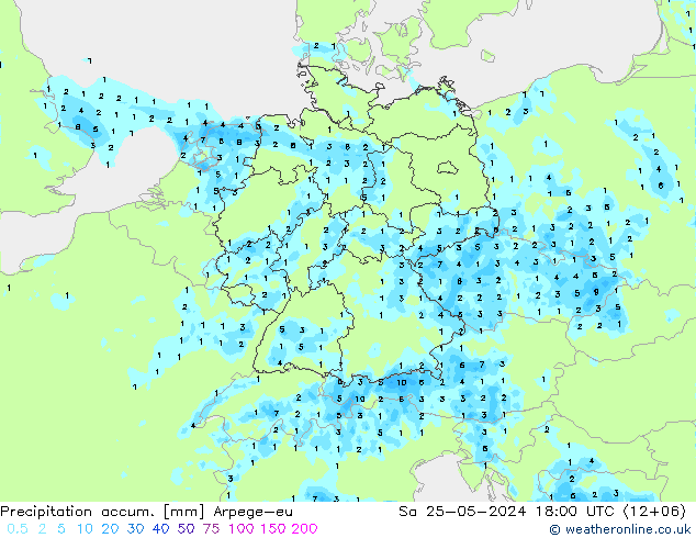 Precipitation accum. Arpege-eu Sa 25.05.2024 18 UTC