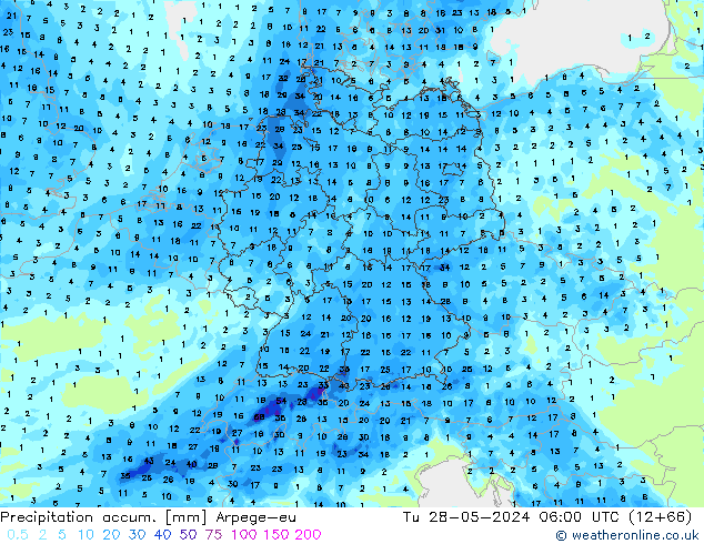 Precipitation accum. Arpege-eu Tu 28.05.2024 06 UTC