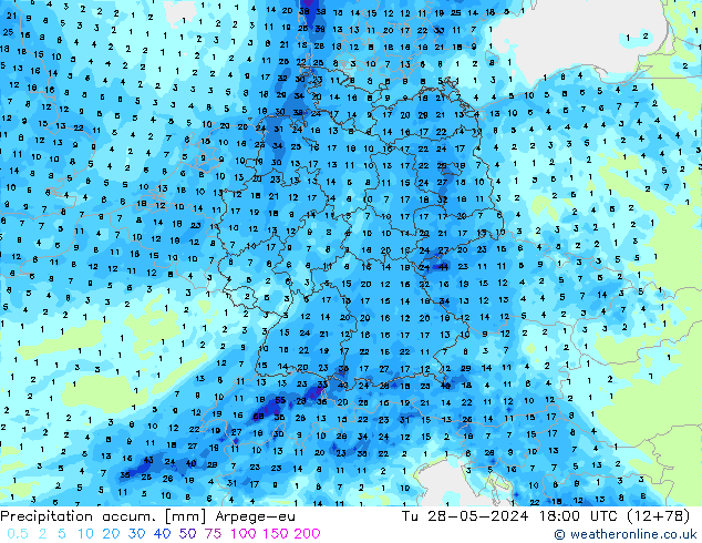 Precipitation accum. Arpege-eu mar 28.05.2024 18 UTC