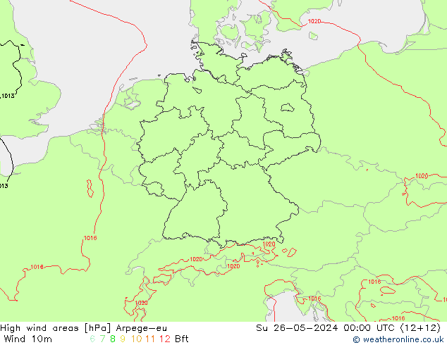 High wind areas Arpege-eu Вс 26.05.2024 00 UTC