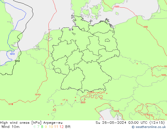 High wind areas Arpege-eu dim 26.05.2024 03 UTC