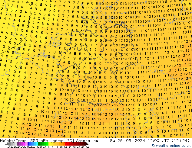 Hoogte/Temp. 850 hPa Arpege-eu zo 26.05.2024 12 UTC