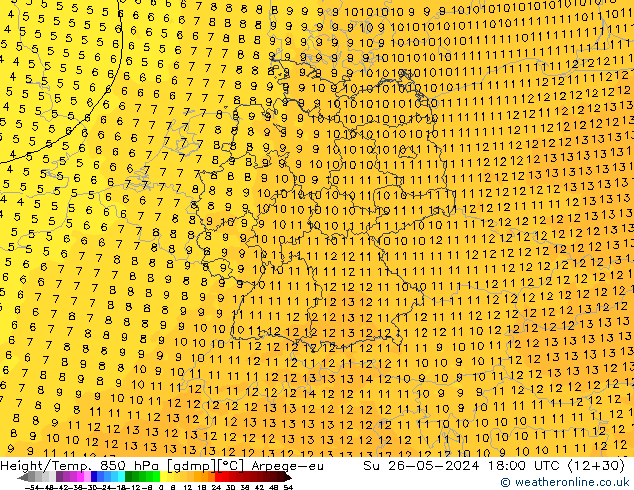 Hoogte/Temp. 850 hPa Arpege-eu zo 26.05.2024 18 UTC