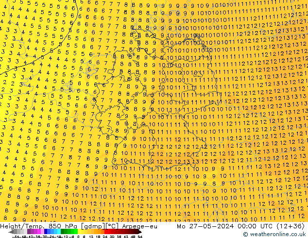 Height/Temp. 850 hPa Arpege-eu Mo 27.05.2024 00 UTC