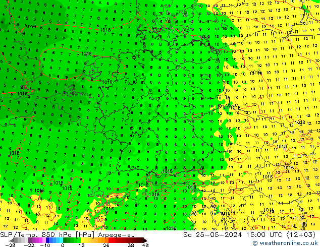 SLP/Temp. 850 hPa Arpege-eu So 25.05.2024 15 UTC