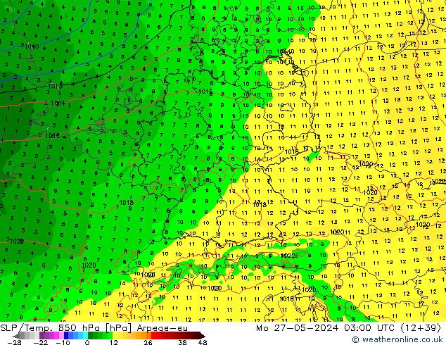 SLP/Temp. 850 hPa Arpege-eu lun 27.05.2024 03 UTC