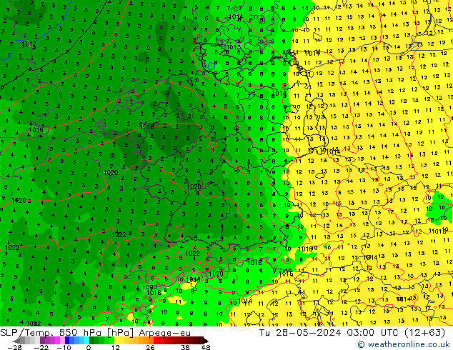 SLP/Temp. 850 hPa Arpege-eu di 28.05.2024 03 UTC