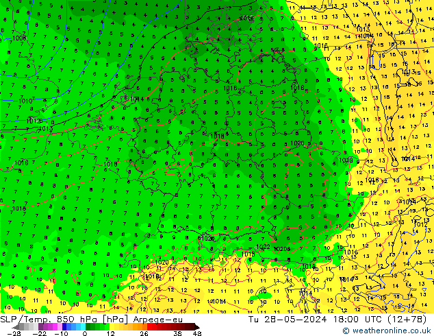 SLP/Temp. 850 hPa Arpege-eu wto. 28.05.2024 18 UTC