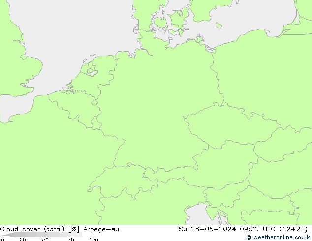 Cloud cover (total) Arpege-eu Ne 26.05.2024 09 UTC