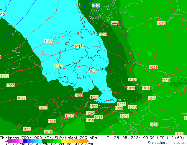 700-1000 hPa Kalınlığı Arpege-eu Sa 28.05.2024 09 UTC