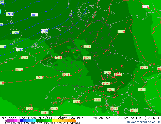 Thck 700-1000 гПа Arpege-eu ср 29.05.2024 06 UTC