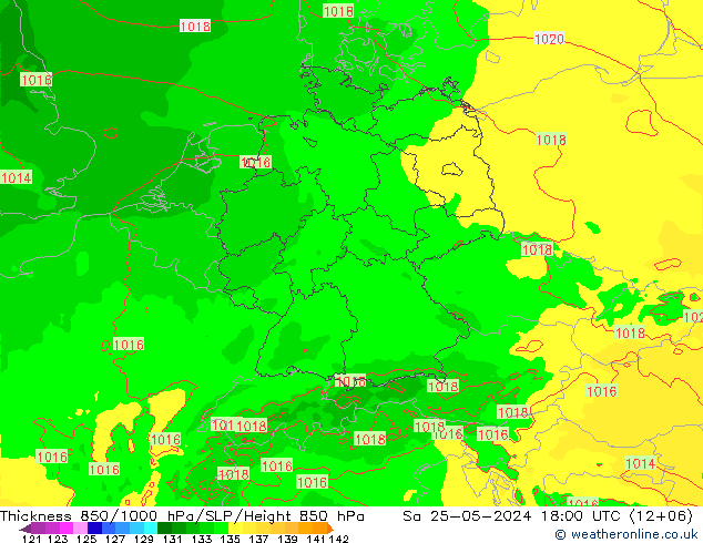 Thck 850-1000 hPa Arpege-eu  25.05.2024 18 UTC