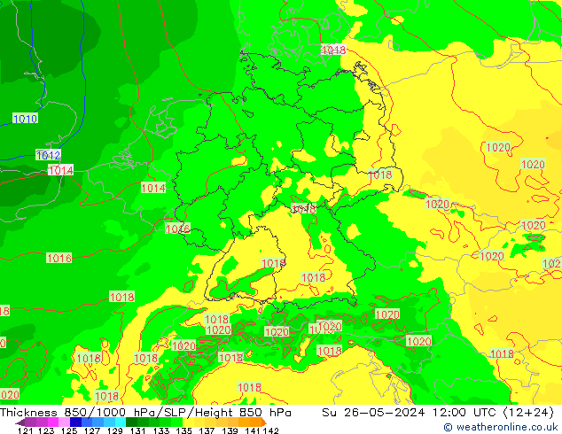 Schichtdicke 850-1000 hPa Arpege-eu So 26.05.2024 12 UTC