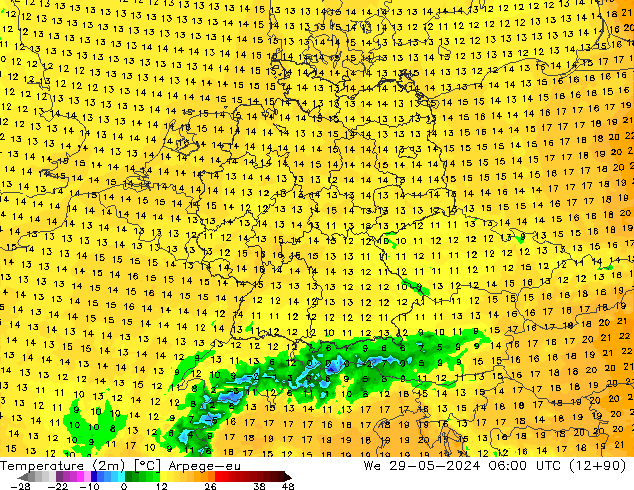 Temperature (2m) Arpege-eu We 29.05.2024 06 UTC