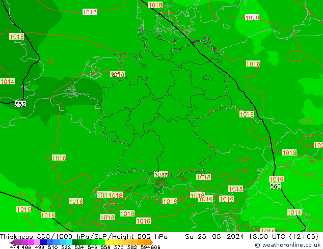 Espesor 500-1000 hPa Arpege-eu sáb 25.05.2024 18 UTC