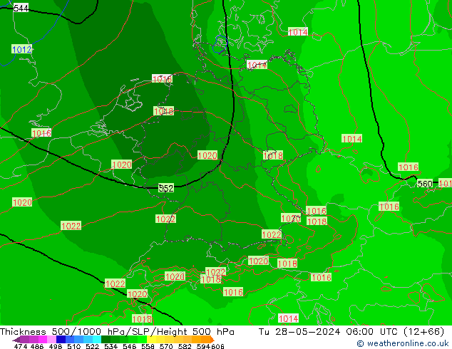 Schichtdicke 500-1000 hPa Arpege-eu Di 28.05.2024 06 UTC