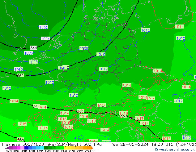 Thck 500-1000hPa Arpege-eu śro. 29.05.2024 18 UTC