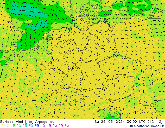 Surface wind Arpege-eu Ne 26.05.2024 00 UTC