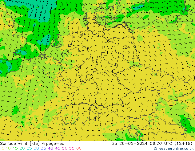 Wind 10 m Arpege-eu zo 26.05.2024 06 UTC