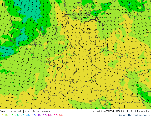 Wind 10 m Arpege-eu zo 26.05.2024 09 UTC