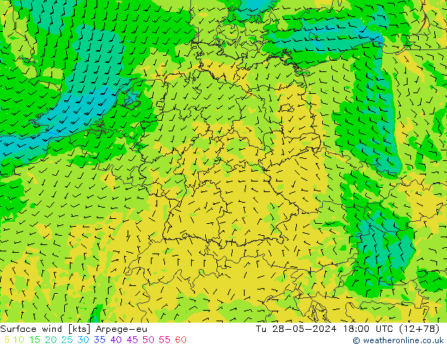 Surface wind Arpege-eu Tu 28.05.2024 18 UTC