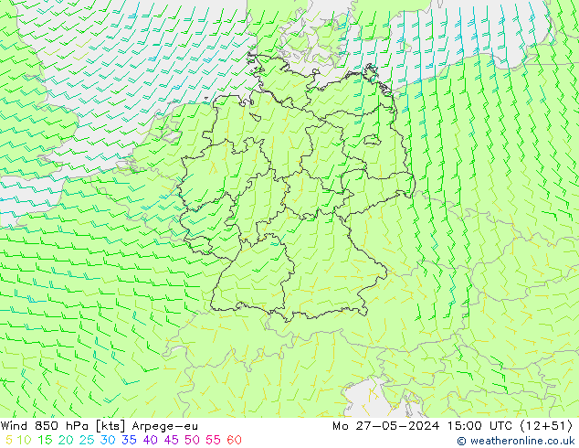wiatr 850 hPa Arpege-eu pon. 27.05.2024 15 UTC
