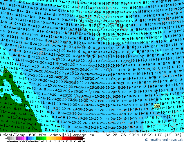 Hoogte/Temp. 500 hPa Arpege-eu za 25.05.2024 18 UTC